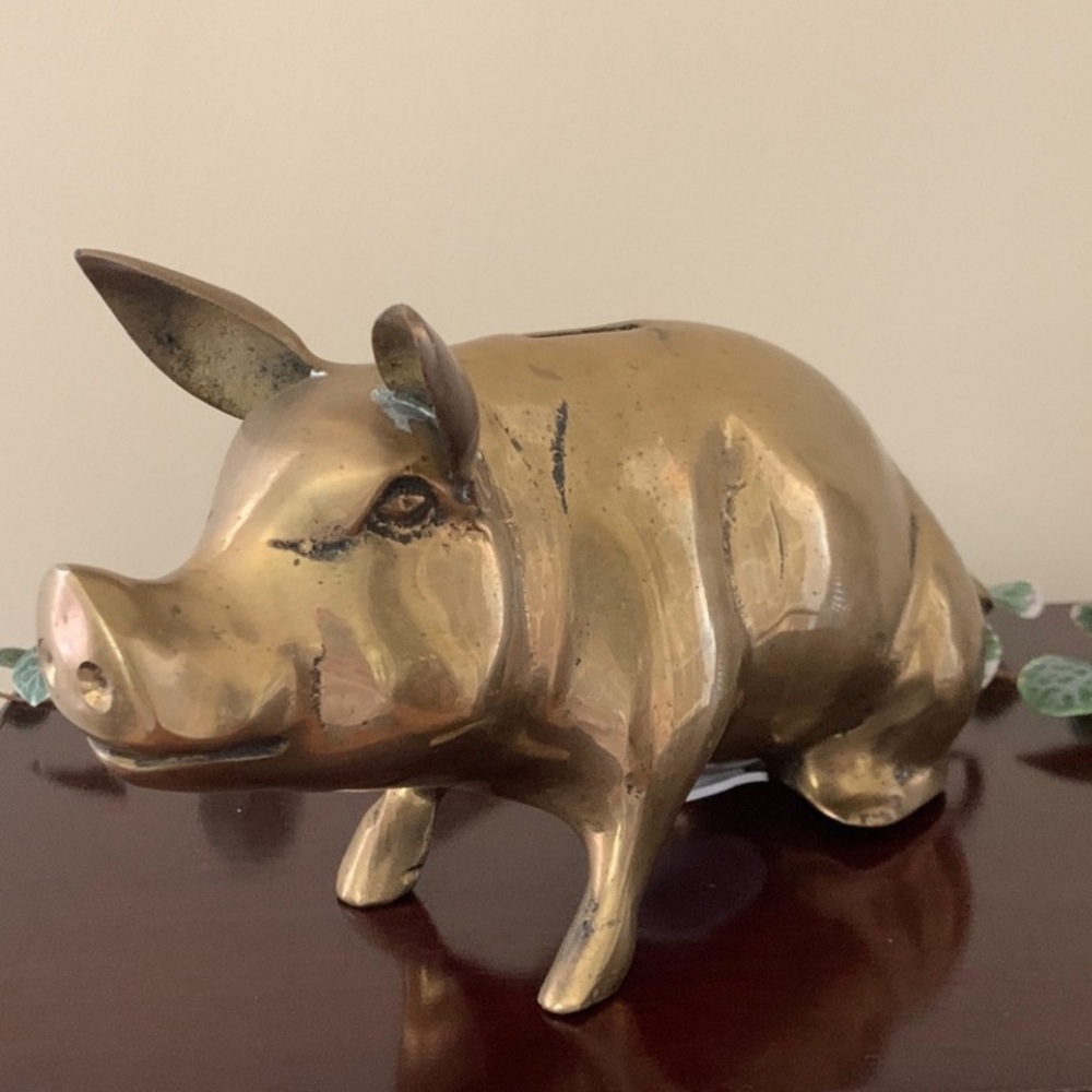 📌 Vintage Large Brass Pig Piggy Bank